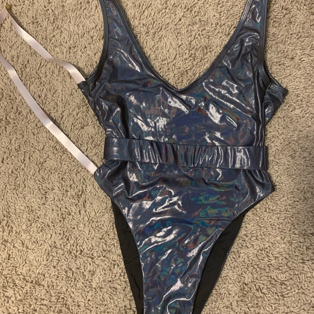 House of CB one piece iridescent bathing suit.